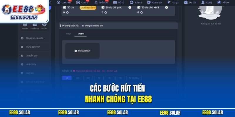 Các bước rút tiền nhanh chóng tại EE88
