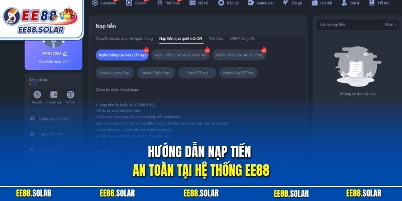 Hướng dẫn nạp tiền an toàn tại hệ thống EE88